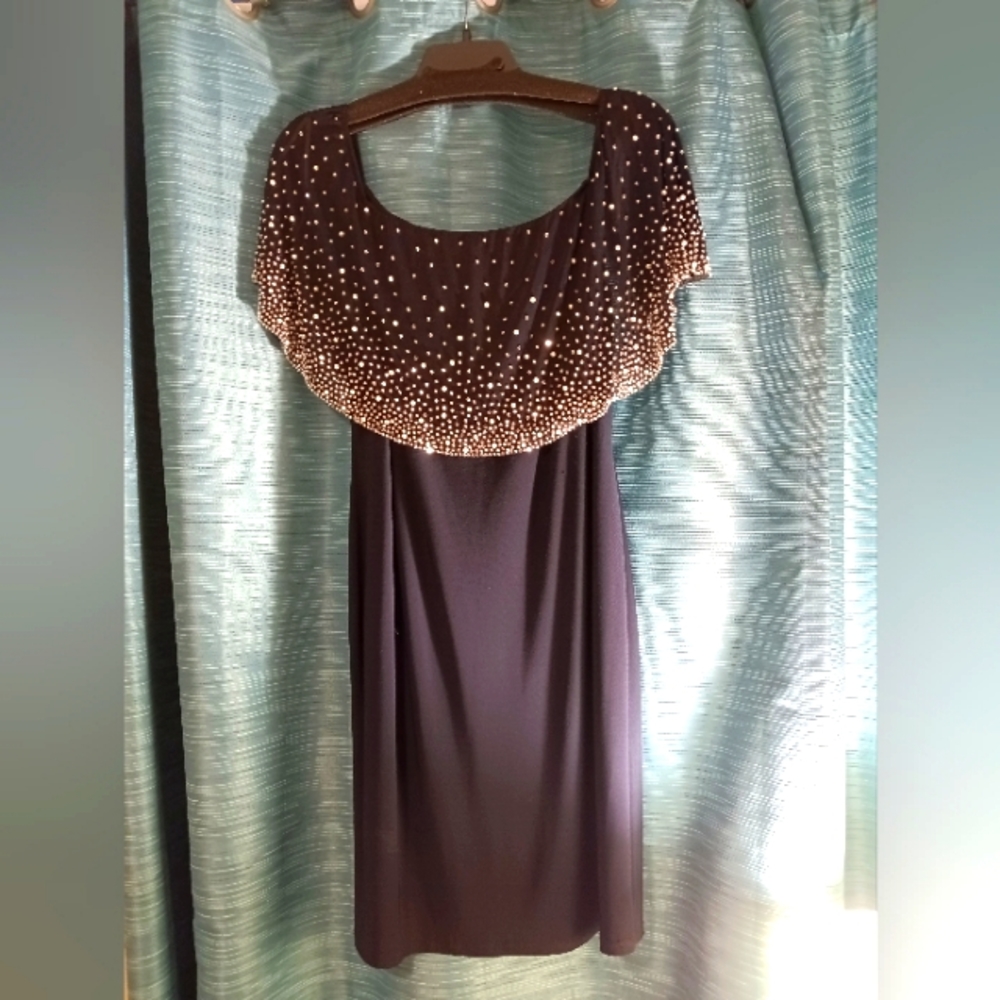 Gorgeous special occasion, Jersey knit and rhinestone embellished dress.